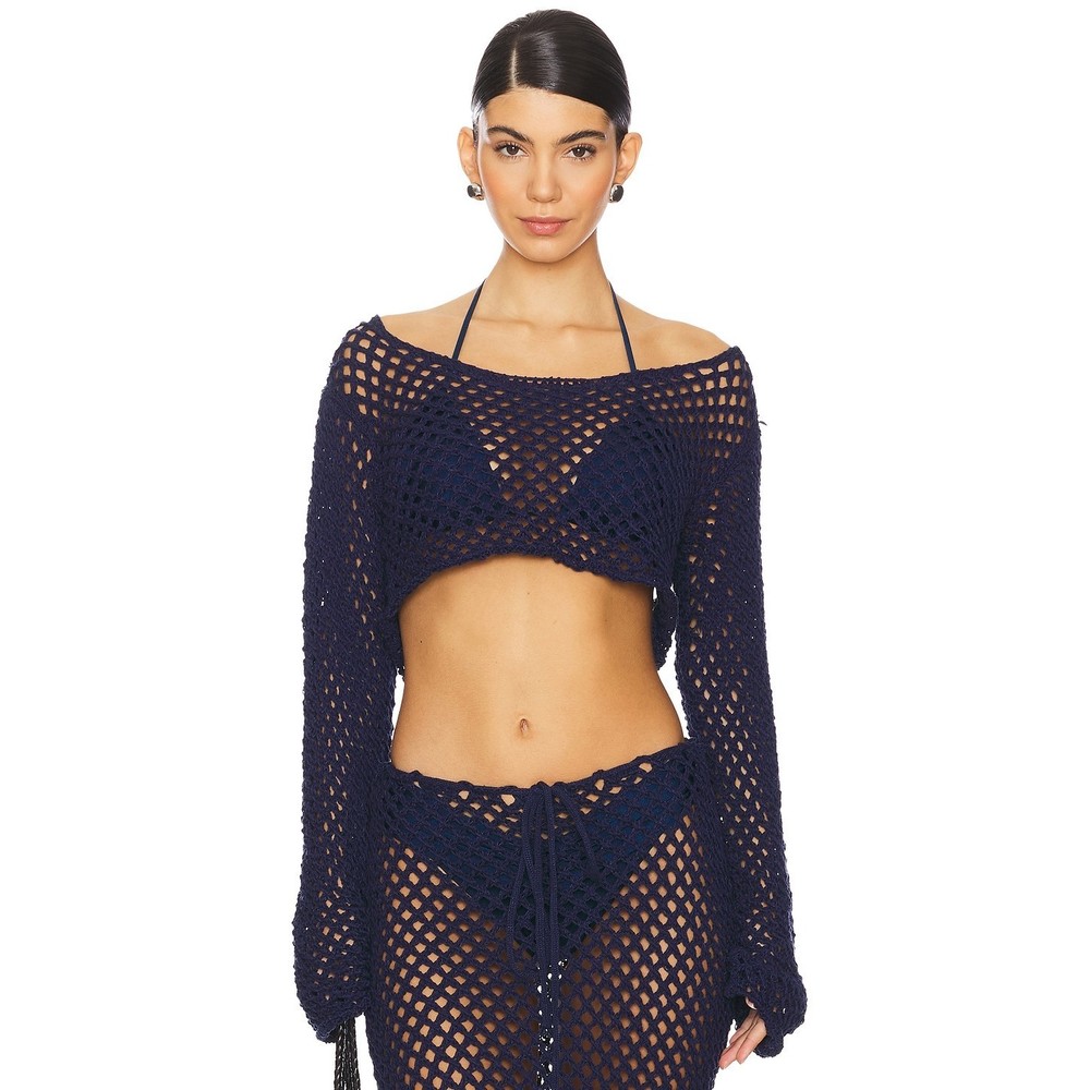New Bananhot Magen Top in Ocean Blue mesh knit crop top swim cover up beach